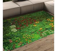 Tapis 160x230 Lavable Impressionniste Botanique carpette antidérapant à Poil Bas Jardin d émeraudes avec tournesols Descente de lit pour Le Salon Chambre sous la Table Manger intérieurs