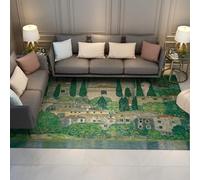 Tapis 160x230 Moderne pour Le Salon Lakeside Village carpette paysagers lavables antidérapants Descente de lit Doux intérieur Fin Chambre Décoration esthétique la Maison Vert Bleu