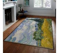 Tapis 160x230 pour Couloir carpette de Salle Bain antidérapant Peinture célèbre Champ blé avec cyprès Descente Cuisine Fin l entrée Buanderie Bleu Ciel Jaune Moutarde la d