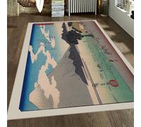 Tapis 160x230 pour Le Salon carpette Japonais Ukiyo e lavables de Grande Surface Descente lit monté Fuji Paysage antidérapant Doux résistant aux Taches d intérieur à Motif Village