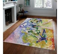 Tapis 160x230cm Salon Vert Petit Paysage Abstrait pour Chambre Lavable en Machine Coup de Pinceau Chemin Arbres Doux À Poil Court Non Antidérapant Salle Manger