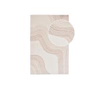 Tapis 160x230cm Tufté Main Marron Clair et Ivoire Motifs Vagues - WELLIA -