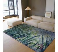 Tapis 180x240 d Espace Lavable Salon carpette Chambre Descente de lit Iris Fleurs et Plantes Imprimé Art intérieur Grande Surface Doux à Poil Bas Ultra Fin Bureau Salle Manger Décoration