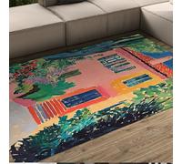 Tapis 180x240 de Salon carpette lavables Surface Abstraite Maison colorée Paysage Chambre Descente lit antidérapant résistant aux Taches Peinture Artistique du Village pour la à