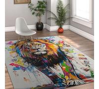 Tapis 180x240 de Section carpette Moderne Lion Graffiti Lavable pour Salon Descente lit antidérapant Doux Chambre Bureau à Poil Bas Sol Anti Chute bébé Abstraits Motifs d Animaux