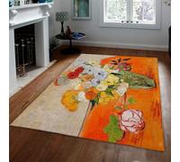 Tapis 180x240 lavables à la Machine carpette Fleuri de Nursery antidérapant Poil Bas pour Salon Chambre Bouquet Rose Orange crème et Jaune Descente Table Chevet décoration intérieure