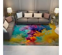 Tapis 180x240 pour Salon carpette Abstraits à l Encre Splash Descente de lit Lavable avec Support antidérapant Doux Anti dérapants Bleu Sarcelle Jaune Violet Art Fluide Chambre Salle
