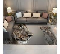 Tapis 180x240cm Gris pour Le Salon Thème Faune Cuisine carpette à décors Lion et Cub Motif antidérapant Gros Descente de lit Lavable Animal Plan Résistant aux Taches Léger Fin la Chambre