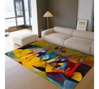 Tapis 180x270 Abstrait cubiste pour Salon Art Moderne Vibrant carpette décoratif antidérapant Lavable Descente de lit Sol Doux à Poils Bas Peinture célèbre la Chambre Cuisine Accent