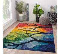 Tapis 180x270 Lavable pour la Zone carpette Grands Salon Descente de lit Douce résistante aux Taches avec arrière antidérapant Abstraits colorés en Forme d Arbre Art Modern à Poil Bas