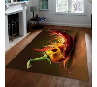 Tapis 180x270 pour Salon carpette Lavable à la Machine Descente de lit Chambre Petit Poil Bas Piment Motif crâne Flamboyant sans Coulisse Cuisine Salle Manger Bar Nourriture drôle