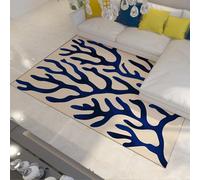 Tapis 200x300 Blanc Bleu carpette de Chambre lavables Descente lit Grands espaces Doux d Art Contemporain à Texture succure antidérapants en Fausse Laine pour Salon Ferme Salle Manger