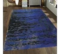 Tapis 200x300 botanique carpette de Salon Grands Descente lit intérieurs Doux à Poil Bas Lavable Bleu Marine Impressionniste imprimé rivière pour Chambre Salle Manger Décors Ferme Maison