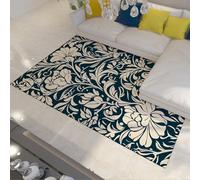 Tapis 200x300 Fleuri Lavable carpette d entrée en Ivoire Bleu Sarcelle foncé Descente de lit antidérapante pour Chambre Salon Buanderie Cuisine à Motif Rouleau botanique William Morris