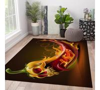 Tapis 200x300 Lavable carpette de Salon Piment pimenté Crâne enflammé Descente lit drôle à Motif épicé pour la Salle Manger Cuisine Bar Décoration caverne antidérapante Douce Poil Bas