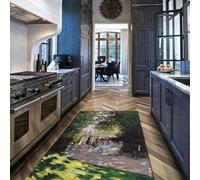 Tapis 200x300 lavables carpette antidérapants pour Le Salon Descente de lit impressionniste Park Scene Chambre Grande Ultra Douce Fausse Laine Salle à Manger Anti décroche Vert Profond