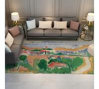 Tapis 200x300 lavables carpette de Salon antidérapant à Poil Bas Descente lit Doux et Fine Sol intérieur Aquarelle Paysage Village pour Chambre Manger décoration Bureau