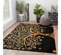 Tapis 200x300 Noir carpette de Salon Grands Descente lit Doux Bohèmes Tree of Life antidérapants Pliables et lavables Abstrait tourbillonnant doré Cosmic intérieur en Spirale pour à