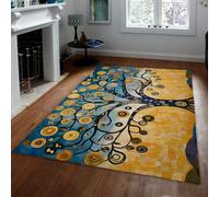 Tapis 200x300 Tree of Life carpette lavables Abstrait Bleu doré en Spirale Arbres à Motifs Descente de lit Surface Doux Ferme intérieurs résistants aux Taches pour Salon Chambre Table