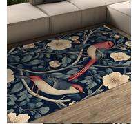 Tapis 200x300 Vintage Bleu Marine lavables en Machine William Morris Bird Couloir Floral Grand Espace carpette Descente de lit d intérieur Accent à Poils Bas Plaid Douce esthétique