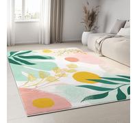 Tapis 3D Art Plantes Peinture Petit Tapis Salon Rectangle Antidérapant Enfant Ado Chambre Décoration, Bureau Salle a Manger Doux Poil Ras Rug Beige Lavable 80 x 150 cm