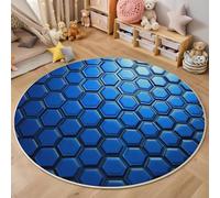 Tapis 3D Bleu Grille Hexagonale Imprimé Area Rug Anti-Slip Géométrie À La Mode pour Salon Chambre Salle À Manger Paillasson Cuisine De Sol Enfants Home Decor Moelleux 100Cm