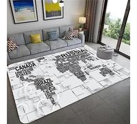Tapis 3D Carte du Monde en Noir Et Blanc 80 X 160 Cm Tapis Salon Chambre Jeux d'enfants Tapis De Sol Famille Tapis De Bienvenue Flanelle Paillasson Antidérapant