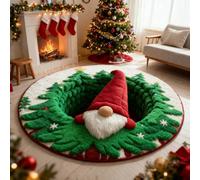 Tapis 3D de Noël, illusion d'optique de Noël, tapis décoratif avec motif de profondeur, motifs d'Halloween, Père Noël matelassé rond, tissu durable, cadeau pour les fêtes à la maison (A, 120 cm)