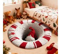 Tapis 3D de Noël, illusion d'optique de Noël, tapis décoratif avec motif de profondeur, motifs d'Halloween, Père Noël matelassé rond, tissu durable, cadeau pour les fêtes à la maison (C, 120 cm)