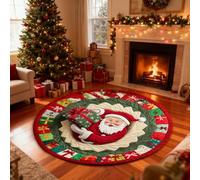 Tapis 3D de Noël, illusion d'optique de Noël, tapis décoratif avec motif de profondeur, motifs d'Halloween, Père Noël matelassé rond, tissu durable, cadeau pour les fêtes à la maison (E, 100 cm)