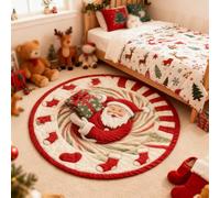 Tapis 3D de Noël, illusion d'optique de Noël, tapis décoratif avec motif de profondeur, motifs d'Halloween, Père Noël matelassé rond, tissu durable, cadeau pour les fêtes à la maison (D, 120 cm)