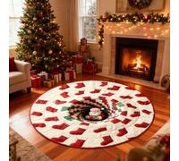 Tapis 3D de Noël, illusion d'optique de Noël, tapis décoratif avec motif de profondeur, motifs d'Halloween, Père Noël matelassé rond, tissu durable, cadeau pour les fêtes à la maison (F, 80 cm)