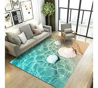 Tapis 3D de Paysage de Plage Bleu Océan Vagues étoile de Mer Coquille Flanelle Grand Tapis Salon Chambre Paillasson Antidérapant Filles Garçons Couple Salle Tapis de Chevet (Couleur 5,60x90 cm)