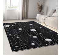 Tapis 3D Dessiné À La Main Fantastique Espace Univers Grand Tapis Salon Rectangle Antidérapant Enfant Ado Chambre Décoration, Bureau Salle a Manger Doux Poil Ras Rug Noir Lavable 140 x 200 cm