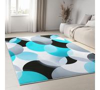 Tapis 3D Formes Circulaires Modernes Géométriques Colorées Petit Tapis Salon Rectangle Antidérapant Enfant Ado Chambre Décoration, Bureau Salle a Manger Doux Poil Ras Rug Blanc Lavable 80 x 150 cm
