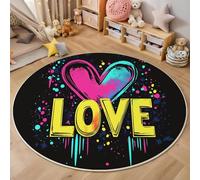 Tapis 3D Jaune Bleu Mots d'amour Imprimé Area Rug Anti-Slip Art Psychédélique pour Salon Chambre Salle À Manger Paillasson Cuisine De Sol Enfants Home Decor Moelleux 140Cm
