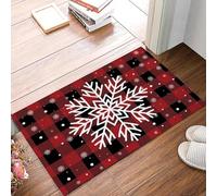 Tapis 3D Joyeux Noël Flocons de Neige Buffalo à Carreaux Paillassons d’entrée Balcon Couloir Cuisine Salle de Bain antidérapants Décorations de Noël-50x80cm