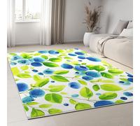 Tapis 3D Mignonne Myrtille Plante Petit Tapis Salon Rectangle Antidérapant Enfant Ado Chambre Décoration, Bureau Salle a Manger Doux Poil Ras Rug Blanc Lavable 80 x 150 cm