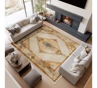 Tapis 3D Minimaliste Rétro Géométrique Petit Tapis Salon Rectangle Antidérapant Enfant Ado Chambre Décoration, Bureau Salle a Manger Doux Poil Ras Rug Beige Lavable 60 x 90 cm