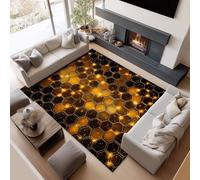 Tapis 3D Moderne Effet Ciel Étoilé Nid d'abeille Petit Tapis Salon Rectangle Antidérapant Enfant Ado Chambre Décoration, Bureau Salle a Manger Doux Poil Ras Rug Noir Lavable 60 x 90 cm