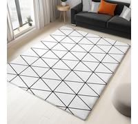 Tapis 3D Motif Grille Linéaire Moderne Et Minimaliste Tapis Salon Extérieur Intérieur Terrasse Balcon Cuisine Chambre Rectangle Antidérapant, Enfant Ado Décoration, Noir Et Blanc 100 x 150 cm