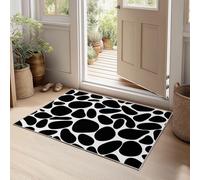 Tapis 3D Motif Vache Simple Noir Et Blanc Petit Tapis Salon Rectangle Antidérapant Enfant Ado Chambre Décoration, Bureau Salle a Manger Doux Poil Ras Rug Blanc Lavable 80 x 150 cm