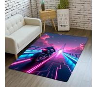 Tapis 3D Moto, Graffiti Néon Flammes Motorcycles Motif Rug, Tapis Antidérapant pour Chambre Adolescents, Grand Carpet Décoratif Doux pour Salon, Balcon, Couloir (Color 5,50x80cm)