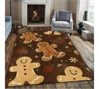 Tapis 3D Noël Homme en Pain d’épices Espace rayé en Bonbons Moquette Polyester Moquette extérieure Rectangulaire Salon Terrasse Grandes nattes-50x80cm
