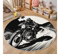 Tapis 3D Noir Et Blanc Moto De Ligne Imprimé Area Rug Anti-Slip Personnages Rétro pour Salon Chambre Salle À Manger Paillasson Cuisine De Sol Enfants Home Decor Moelleux 180Cm