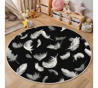 Tapis 3D Noir Et Blanc Plumes Flottantes Imprimé Area Rug Anti-Slip Minimalisme pour Salon Chambre Salle À Manger Paillasson Cuisine De Sol Enfants Home Decor Moelleux 120Cm