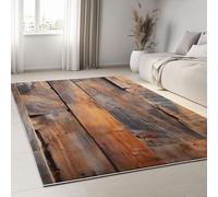 Tapis 3D Style Vintage Grain De Bois Vieilli Petit Tapis Salon Rectangle Antidérapant Enfant Ado Chambre Décoration, Bureau Salle a Manger Doux Poil Ras Rug Brun Lavable 80 x 150 cm