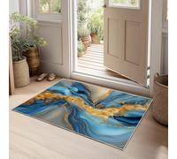 Tapis 3D Textures Artistiques Et Fluides Touches Dorées Petit Tapis Salon Rectangle Antidérapant Enfant Ado Chambre Décoration, Bureau Salle a Manger Doux Poil Ras Rug Bleu Lavable 80 x 150 cm