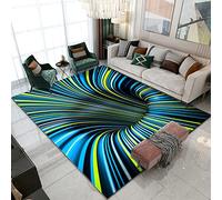 Tapis 3D Vortex Illusion Tapis Décoratif de Salon Abstrait Géométrique Optique Paillasson Tapis de Sol Orange Rouge Violet Bleu Effet Piège Rayures Chambre à Coucher Chevet Rug (Couleur 1,140x200 cm)