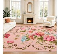 Tapis 40 x 60 cm, Romantique Élégant Et Décoration D'Intérieur, Paillasson Fleurs Rose Violet Vert Feuilles Bordure Plante Décor pour Salon, Tapis D'Intérieur Lavable Et Antidérapant À Poils Ras